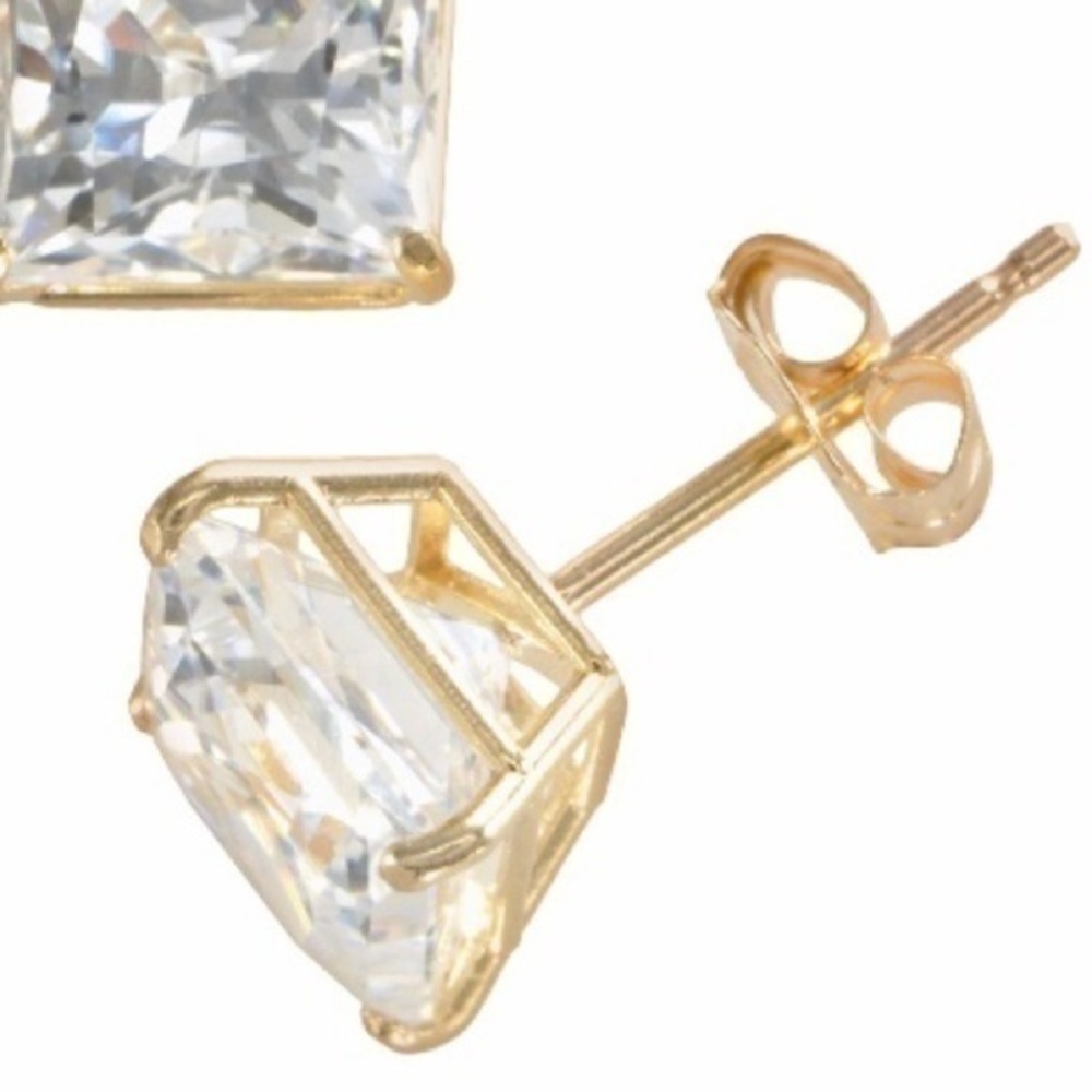 Renaissance 14k Yellow Gold CZ Stud Earrings - Picture 2 of 2